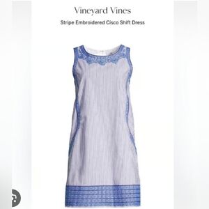 Vineyard Vines Striped Mini Dress with Blue Embroidery